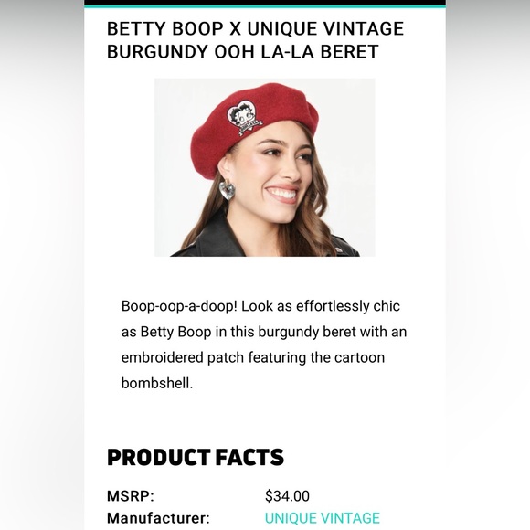 Unique Vintage Betty Boop Beret. - Picture 1 of 10